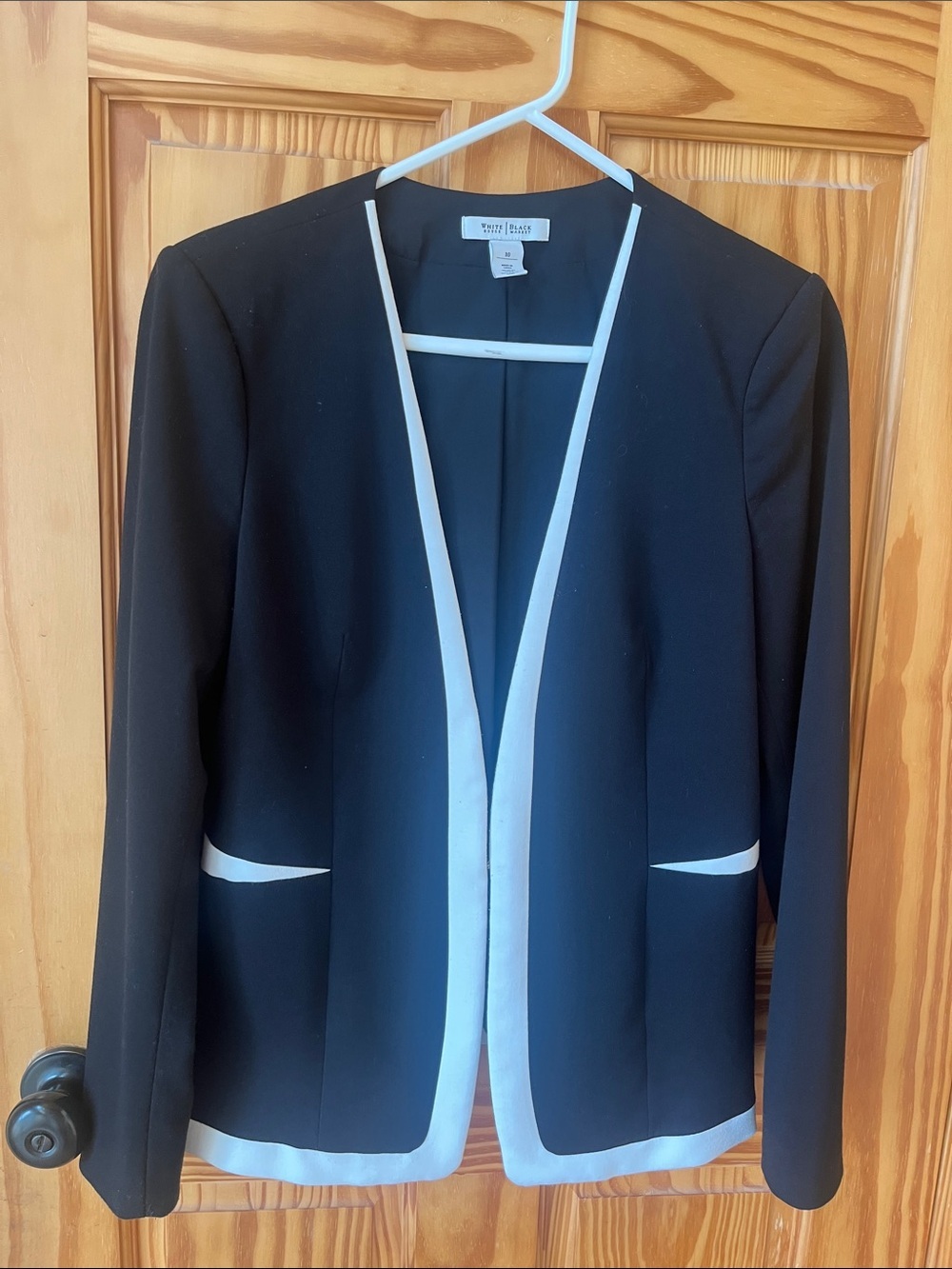White House Black Market Black Blazer with White Trim Size 10